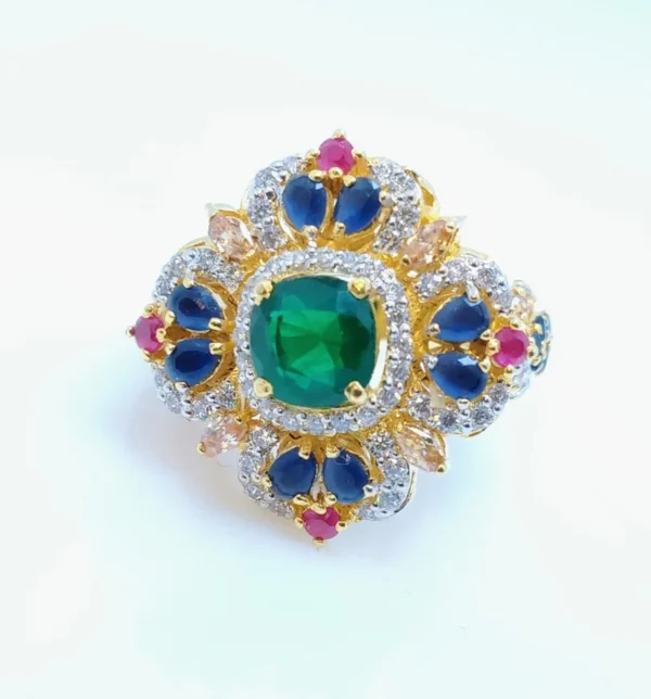 Gold Plated Ring with Colored Zircons. (925 Silver)