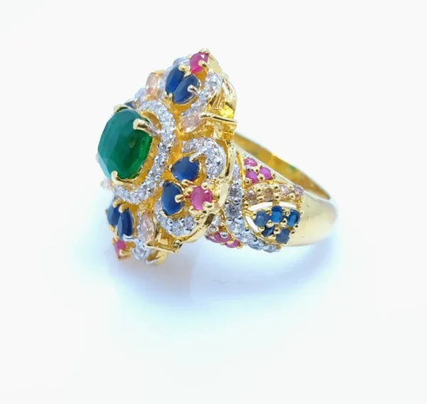 Gold Plated Ring with Colored Zircons. (925 Silver) - Image 2