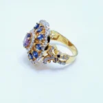 Gold Plated Ring with Colored Zircons. (925 Silver)