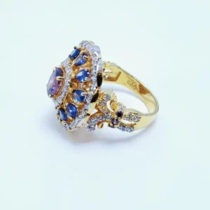 Gold Plated Ring with Colored Zircons. (925 Silver)