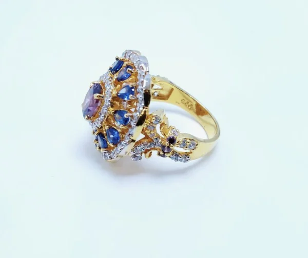 Gold Plated Ring with Colored Zircons. (925 Silver)