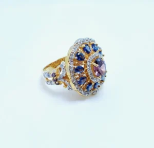 Gold Plated Ring with Colored Zircons. (925 Silver) - Image 2