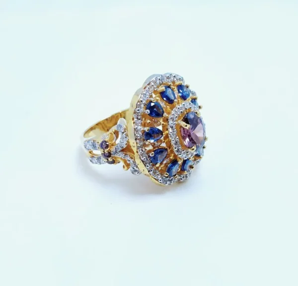 Gold Plated Ring with Colored Zircons. (925 Silver) - Image 2