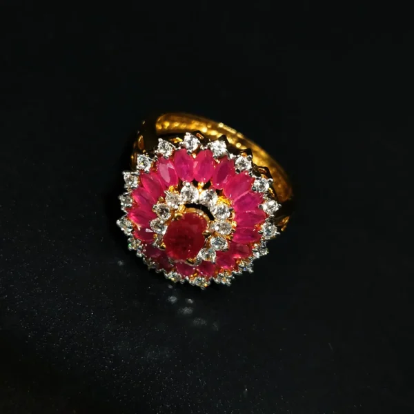 Gold Plated Rosé flower Women's Ring With Zircons And Red Chetam 925 Silver - Image 2