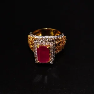 Gold Plated Women's Ring With champion Zircons and Red chetam 925 Silver.