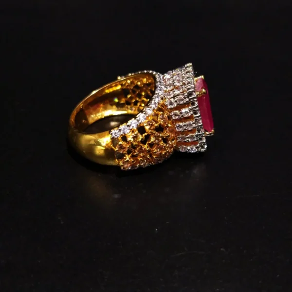 Gold Plated Women's Ring With champion Zircons and Red chetam 925 Silver. - Image 2