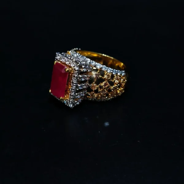 Gold Plated Women's Ring With champion Zircons and Red chetam 925 Silver. - Image 3
