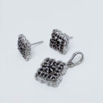 Rhodium Plated Pendant Set with Black Zircons. (925 Silver)