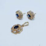 Gold Plated Pendant Set with blue Sapphire and Zircons. (925 Silver)
