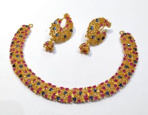 Gold Plated Necklace Set with American Zircons. (925 Silver)