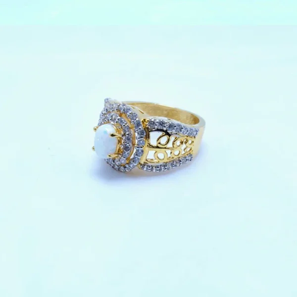 Opal Stone with American Zircons Ring with Gold Plated. (925 Silver) - Image 2
