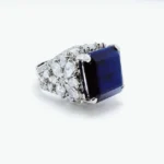 Rhodium Plated Ring with Zircon and Synthetic Blue Sapphire. (925 Silver)