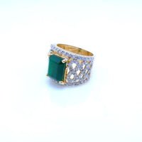 Gold Plated Ring Silver with Zircons and Jade Stone. (925 Silver)