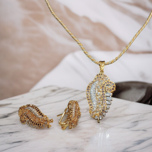 Gold Plated Pendant Set with Coffee & Zircon