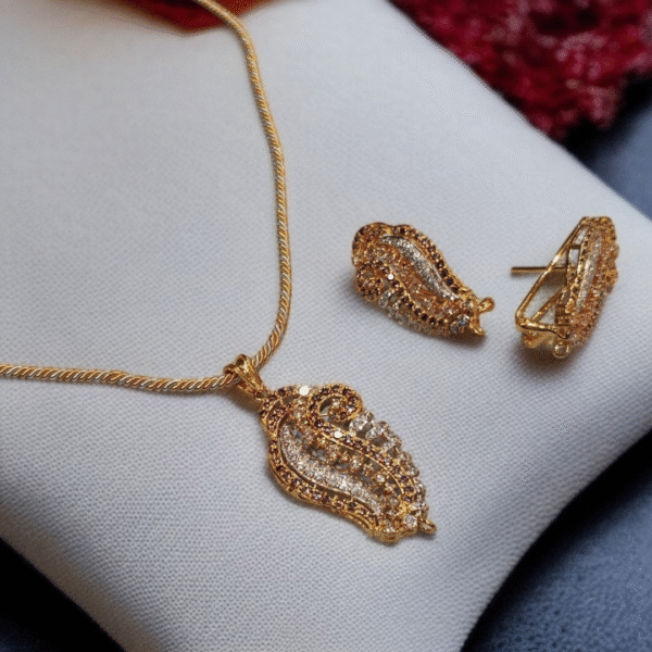 Gold Plated Pendant Set with Coffee & Zircon - Image 2