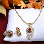 Gold Plated Pendant Set with Ruby, Sapphire & Zircon