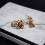 Gold Plated Earring with Ruby, Sapphire & Zircon