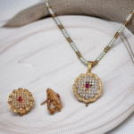 Gold Plated Pendant Set with Ruby & Zircon