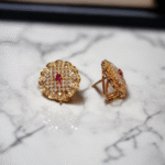 Gold Plated Earrings with Ruby & Zircon