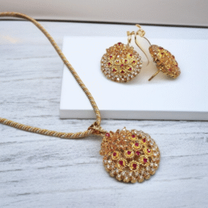 Gold Plated Pendant Set with Pink & White Zircon - Image 2