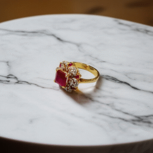 Gold Plated 925S Ring With Ruby & Zircons