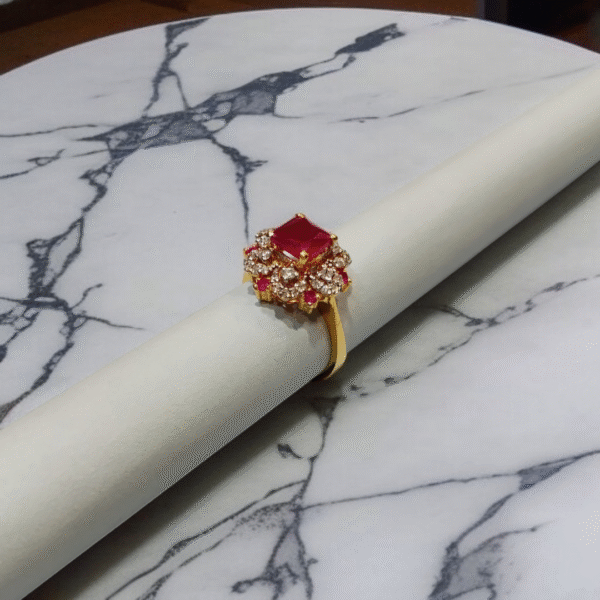 Gold Plated 925S Ring With Ruby & Zircons - Image 2