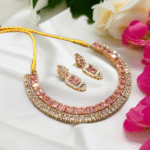 Gold Plated 925S Necklace Set With Pink & White Zircons