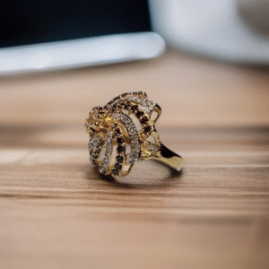 Gold Plated Ring with Coffee & Zircons