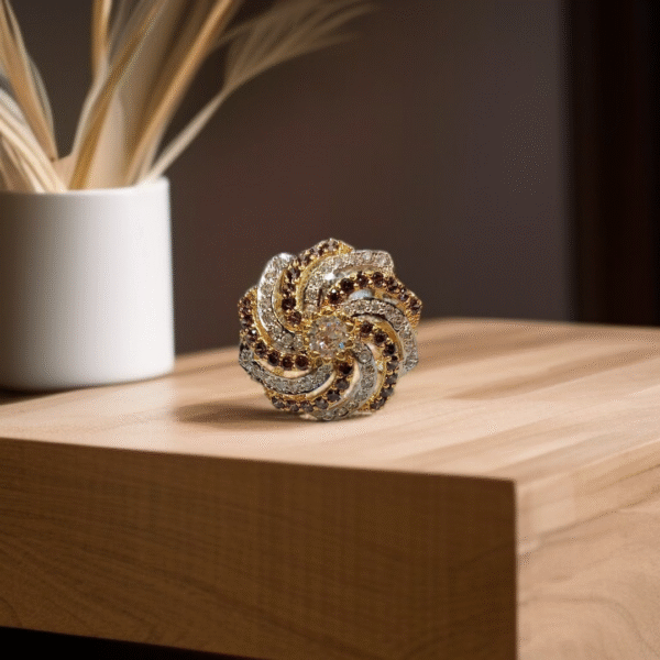 Gold Plated Ring with Coffee & Zircons - Image 2