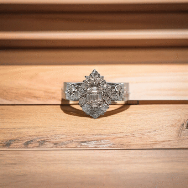 925 Silver Diamond cut Ring Premium Quality zircons Rhodium plated.