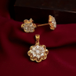 Gold Plated flower Pendant Set 925 Silver With Premium Quality Zircons.