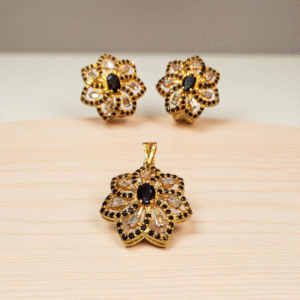 925S Gold Plated Locket Set with Black & White Zircon - Image 2