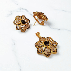 925S Gold Plated Locket Set with Black & White Zircon