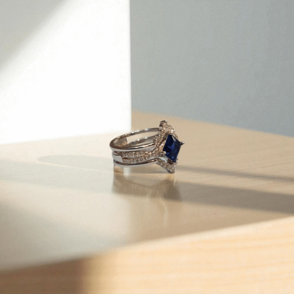 925S Ring with Blue Sapphire & White Zircons - Image 2