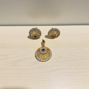 Elegant Round Drop Earrings with Sapphire Accents - Image 2